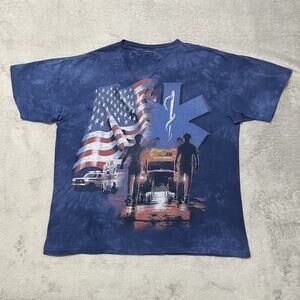 The Mountain T Shirt Mens L* Blue First Responders Fire EMTUS Flag Vintage Tee